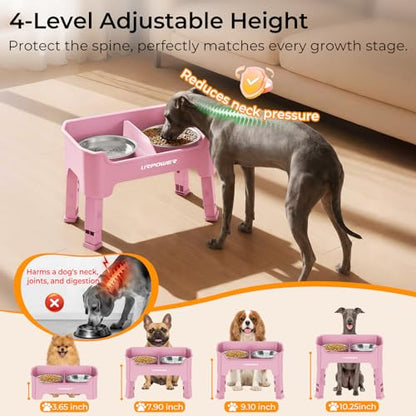 URPOWER Mess Proof Elevated Dog Bowls 4 Height Adjustable Raised Bowl Stand with 2 Stainless Steel Dog Bowls Non-Slip Food and Water Bowl Set for Small Dogs, Pink - color: Pink, size: Small