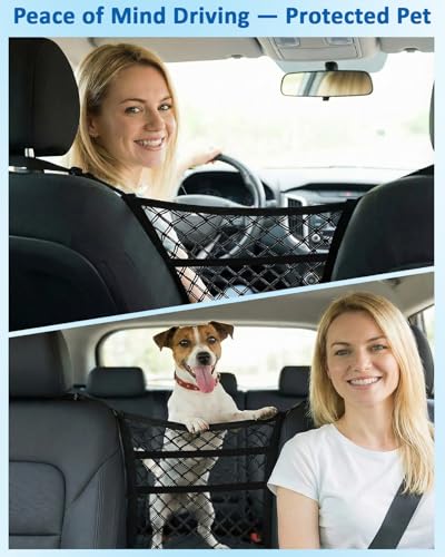 Dog Barrier for SUV Truck, Car Dog Barrier Net Pet Divider - Mesh Safety Between Seats, Easy Install Storage, Driving Safely with Kids Pets
