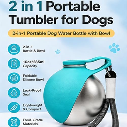 2 in 1 Portable Dog Water Bottle Portable Dog Water Bottle with Silicone Foldable Bowl Leak Proof Stainless Steel Dog Bottle for Hiking Compact Pet Water Bowl (Pink A) - color: Pink A