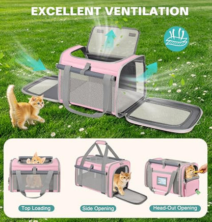 Soft Cat Carrier for Pets Up to 20 Lbs, Collapsible Cat Carrier Bag with Privacy Curtains, Airline Approved Small Pet Carrier for Small Medium Cats Dogs Puppy, Washable Soft Pet Travel Bag Dog Carrier - color: Pink