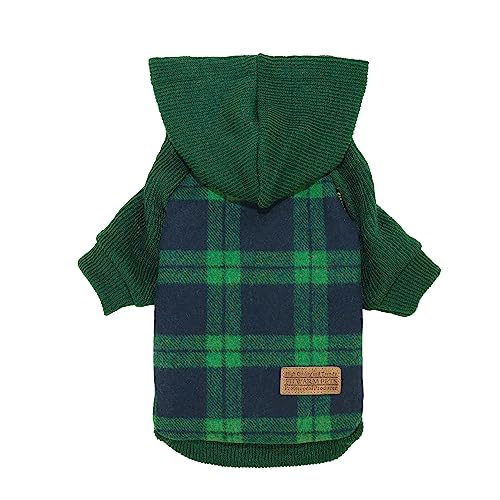 Fitwarm Tartan Plaid Dog Hoodie, Knitted Dog Clothes for Small Dogs Boy, Pet Sweater with Hood, Cat Winter Outfit, Green, XS - color: Green, size: X-Small