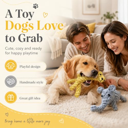 ADUCK Puppy Dog Rope Toy for Teeth Cleaning, Chew-Proof Dental Care & Interactive Training Reward | Durable Cotton Gray Elephant & Yellow Giraffe for Small & Medium Dogs - color: Elephant and Giraffe