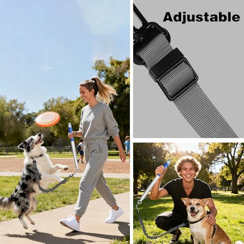 Bicycle Dog Leash for Riding, Hands Free 150° Rotating Built-in Shock Absorber Bike Retractable Leashes for Cycling, Elastic Nylon Adjusted Car Holder Seat Belt Rope (Silver) - color: Silver