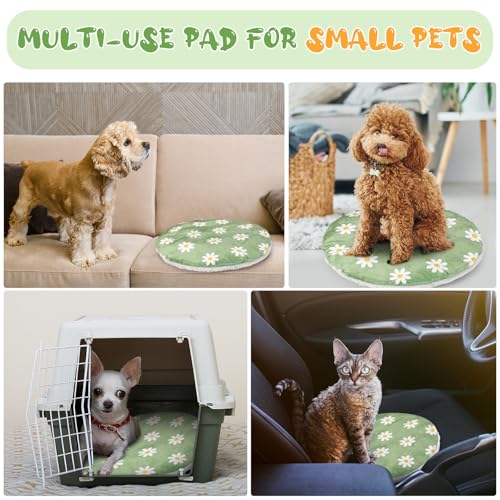 Kathfly 4 Pack 20"x20" Washable Pet Mats Crate Liner Pads with Daisy Design, Round Dog Cat Crate Pads, Soft Coral Fleece Liner for Small Pets, Ideal for Crates, Sofas, and Travel