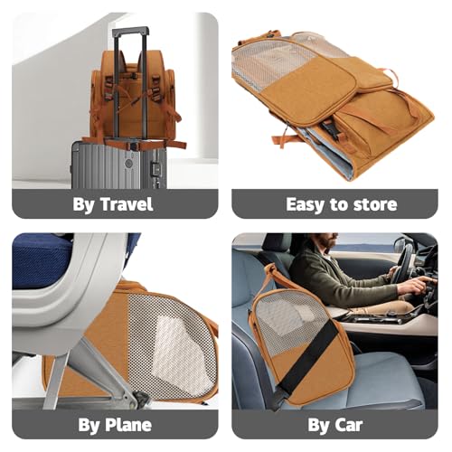 Cat Carrier Backpack, Airline Approved Expandable Pet Carrier, Breathable Mesh Backpack for Small Dogs & Medium Cats Hiking Camping Travel (Brown) - color: Brown