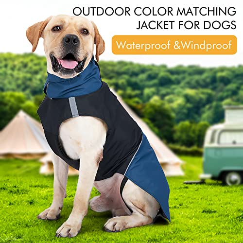 Dog Winter Coat, X-Small, Blue+Yellow, Waterproof, High-Collar, Reflective Strip, Leash Hole, Polyester - color: Blue+Yellow, size: X-Small