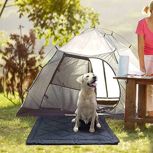 Travel Dog Bed, Portable Waterproof Anti-Slip Dog Camping Bed Mat with Carry Handles for cat or Other pet, Machine Washable, 36 * 23” Dark Blue - size: Medium