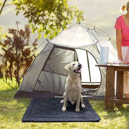 Travel Dog Bed, Portable Waterproof Anti-Slip Dog Camping Bed Mat with Carry Handles for cat or Other pet, Machine Washable, 36 * 23” Dark Blue - size: Medium