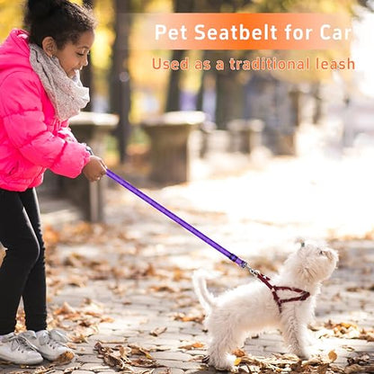 Seyezo 3-Piece Dog Car Harness Set - Retractable, Adjustable, Reflective Dog Seatbelt for Vehicle Headrests, Heavy Duty & High Elastic, Purple - color: 04-2PCS Purple