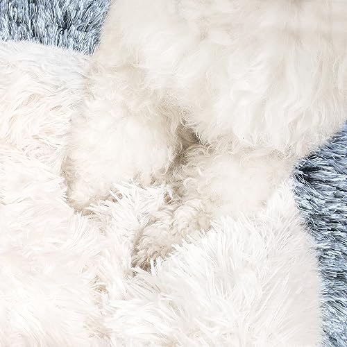 NOYAL Round Hooded Donut Dog Bed for Small & Medium Pets - Plush Fluffy Anti-Anxiety Cat Cave Bed with Cover - color: Gradient Dark grey, size: Medium 23.6''