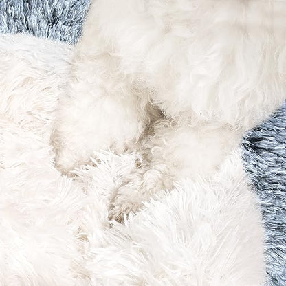 NOYAL Round Hooded Donut Dog Bed for Small & Medium Pets - Plush Fluffy Anti-Anxiety Cat Cave Bed with Cover - color: Gradient Dark grey, size: Small 19.6''