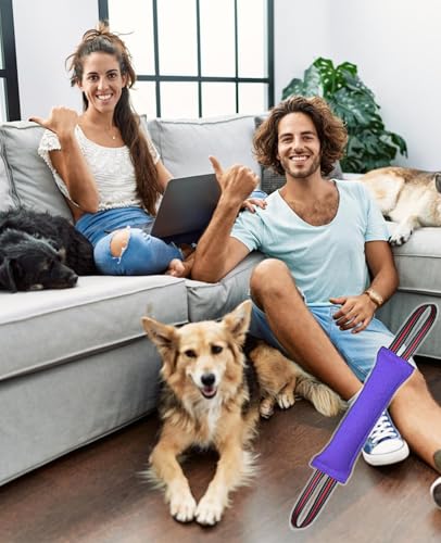 Clysoru Tug Toy for Dogs Tug of War Dog Toy with 2 Strong Red Band Handles Lasting Training Equipment Puppy to Large Dogs Interactive Toy Best for Tug of War Pull Indestructible Rope Toys (Purple) - color: purple