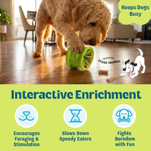 Flex-Force Interactive Treat Dispensing Puzzle Dog Toy for Enrichment, Holds Wet & Dry Food, Wobble Base, Lickable, Freezable & Dishwasher-Safe, Watermelon-Banana Scent, All Breeds, 4.3" - color: Treat Cup Green