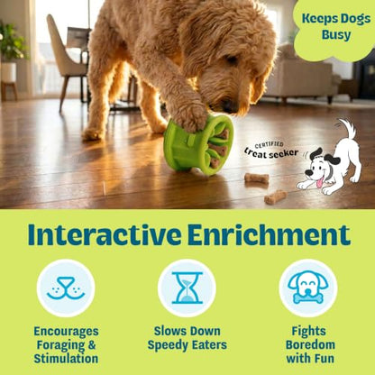 Flex-Force Interactive Treat Dispensing Puzzle Dog Toy for Enrichment, Holds Wet & Dry Food, Wobble Base, Lickable, Freezable & Dishwasher-Safe, Watermelon-Banana Scent, All Breeds, 4.3" - color: Treat Cup Green