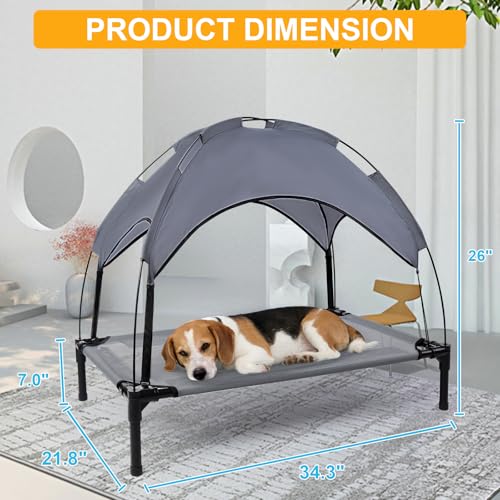 34.3'' Outdoor Elevated Dog Bed with Canopy, Raised Dogs Bed Small Medium Size Dogs with Four Ice Pack, Breathable Cooling Dog Cot Beds, Outdoor Dog Hammock Bed, Outside Pet Bed(Small) - size: Small(34.3"L x 21.78"W x 7"Th)