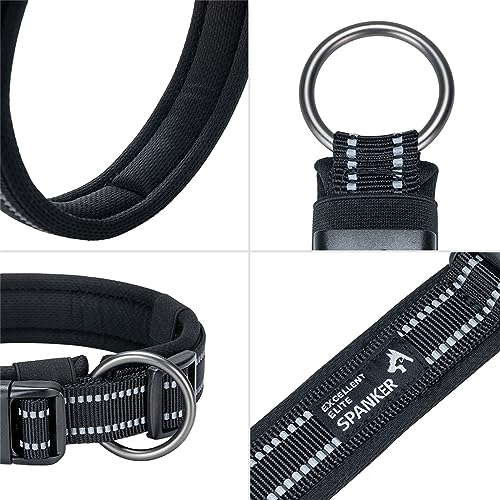 EXCELLENT ELITE SPANKER Reflective Dog Collar Classic Soft Padded Breathable Nylon Adjustable Pet Collar with Quick Release Buckle for Boy Girl Male Female Small Medium Large Dogs Training(Black-M) - color: Black, size: M