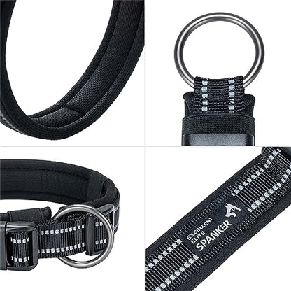 EXCELLENT ELITE SPANKER Reflective Dog Collar Classic Soft Padded Breathable Nylon Adjustable Pet Collar with Quick Release Buckle for Boy Girl Male Female Small Medium Large Dogs Training(Black-M) - color: Black, size: M