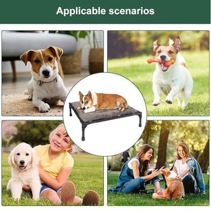 Elevated Dog Bed - 43x55.5x17cm | Elevated Dog Bed | Raised Pet Beds | Folding Pet Camping Cot | Waterproof Removable Flannel Cushion for Small Medium Dogs Cats Indoor Outdoor Travel Use