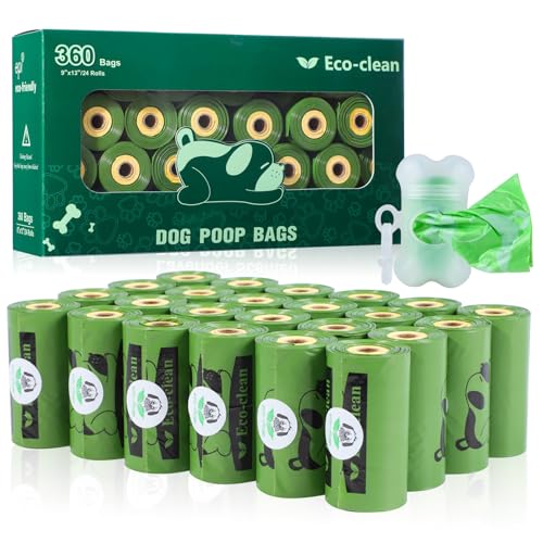 ECO-CLEAN Dog Poop Bags with 3 Bags Left Indicator - 360 Count Extra Thick and Leak Proof Pet Waste Bags with 1 dispenser, Unscented - color: Green with Indicator