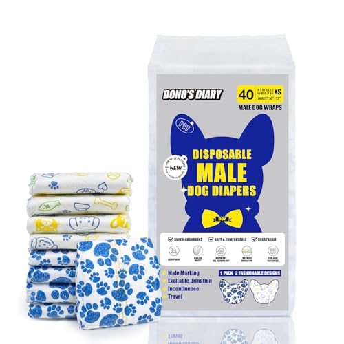 Dono Dog Diapers Male, Disposable Male Dog Wraps with Wetness Indicator, Leak-Proof Dog Belly Wraps, Rapid-Dry Gel Technology Doggie Puppy Diapers for Excitable Urination Incontinence, X-Small 60ct - size: X-Small