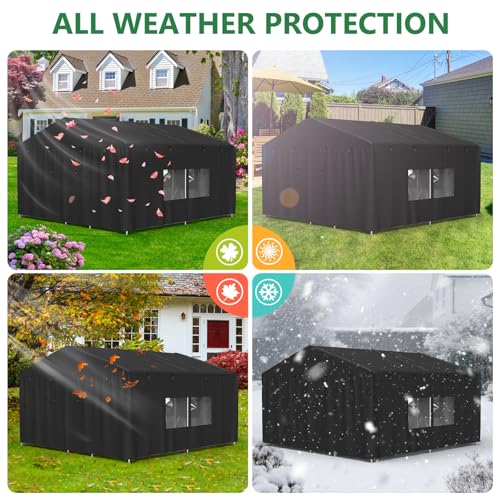 Outdoor Dog Kennel Cover 10'D x 10'W x 6.5'H Black Full Coverage with Transparent PVC Window and Breathable Mesh All-Weather Protection for Multiple Brands of Kennels Only Cover - size: 10'D x 10'W x 6.5'H