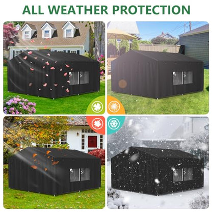 Outdoor Dog Kennel Cover 10'D x 10'W x 6.5'H Black Full Coverage with Transparent PVC Window and Breathable Mesh All-Weather Protection for Multiple Brands of Kennels Only Cover - size: 10'D x 10'W x 6.5'H