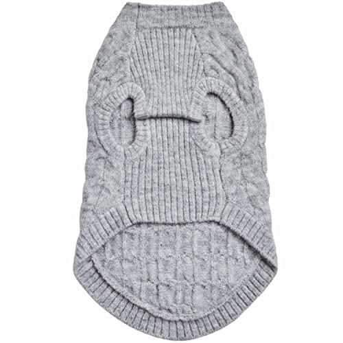 Blueberry Pet Classic Fuzzy Textured Knit Pullover Crew-Neck Dog Sweater in Heather Grey, Back Length 14", Pack of 1 Clothes for Dogs - color: Heather Grey, Crew-neck, size: 14 inch