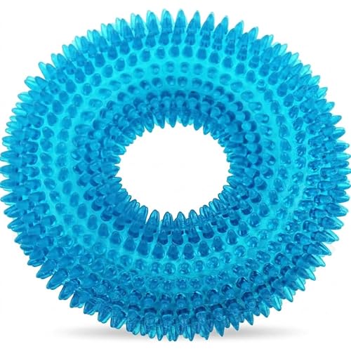 ADUCK Dog Squeaky Chew Toys for Aggressive Chewers, Small Medium Large Dogs Teeth Cleaning Soft Natural Rubber Float Toy for Indoor Outdoor Water Pool, Donut Ring Design 4.92 inch, Crystal Blue - color: Crystal Blue