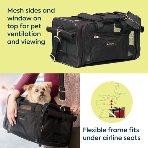 Sherpa Delta Airlines Travel Pet Carrier, Airline Approved & Guaranteed On Board - Black, Medium - size: 18.0"L x 11.0"W x 10.5"H, style: Delta Airlines Pet Carrier