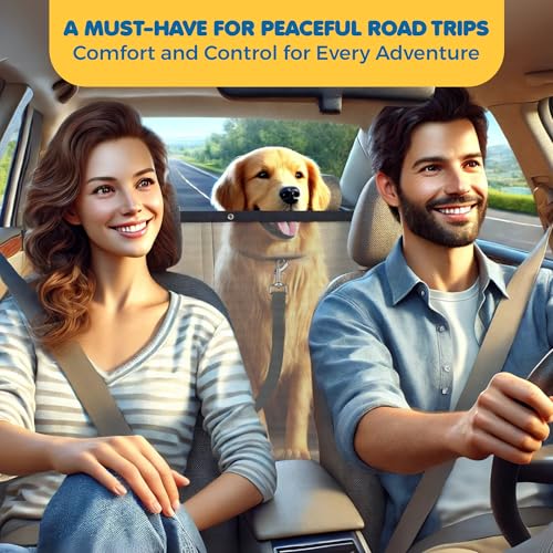 SunGrow Dog Seat Belts with Barrier, 2 Adjustable 28" Nylon Belts, 24" x 45" Micro Mesh Net Divider for Cars, SUVs, and Trucks, 4 Hooks and Luggage Ropes for Assembly, Black, 1 Set per Pack - color: 2 Black Belts+1 Barrier
