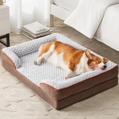 LEXTRO Orthopedic Dog Bed for Medium Dogs, Egg Crate Foam Bed for Medium Dogs, Equipped with Removable Waterproof Pillow Cover and Anti-Slip Bottom, Pet Bed - color: Coffee, size: 28"L x 23"W x 6.5"Th