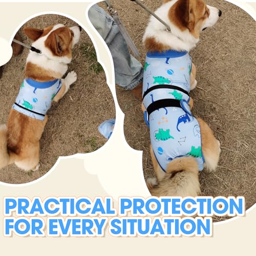 QBLEEV Dog Diapers Overalls, Escape Proof Full Body Male Dog Diapers with Suspenders, Reusable Washable Female Dog Pregnancy Prevention Cover Pants, 2-1Detachable Doggie Onesie Pajamas with Tail Hole - color: Blue, size: XS