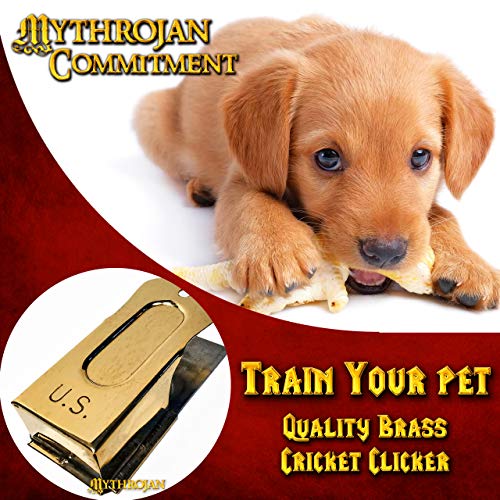 Mythrojan Pet Training Clicker Set Brass and Steel Puppy Dog Training Cricket Clicker U.S. Engraved WII Military Gear Metal Clicker - Pack of 5 Pcs - style: Clicker (5 pcs without Leather Cord)