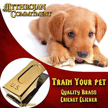 Mythrojan Pet Training Clicker Set Brass and Steel Puppy Dog Training Cricket Clicker U.S. Engraved WII Military Gear Metal Clicker - Pack of 5 Pcs - style: Clicker (5 pcs without Leather Cord)
