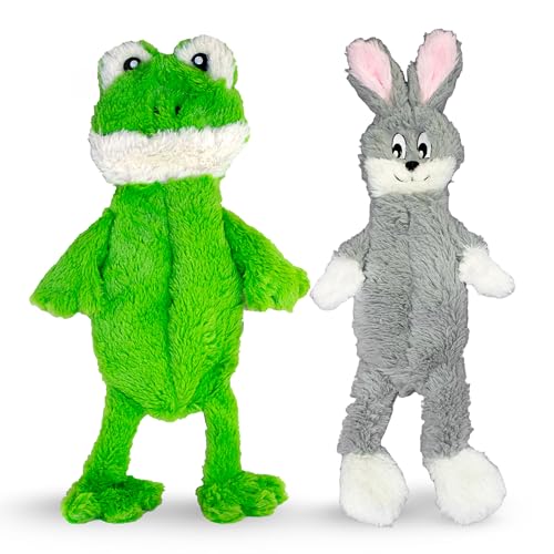 FGA MARKETPLACE Frog-Grey Rabbit Flat NO Stuffing NO Squeak Plush Dog Toy, Funny Style Will Entertain Your Pet for Hours, Recommended for Small and Medium Dog 21 INCH Long - color: FROG GREY RABBIT