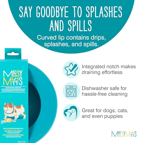 Messy Mutts Silicone Non-Spill Bowl | Dog or Cat Travel Necessity | Splash Less Food/Water Bowl for Pets | Slobber Stopper Water Bowl | 5.25 Cups (Blue) - color: Blue
