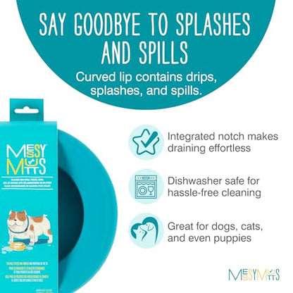 Messy Mutts Silicone Non-Spill Bowl | Dog or Cat Travel Necessity | Splash Less Food/Water Bowl for Pets | Slobber Stopper Water Bowl | 5.25 Cups (Blue) - color: Blue