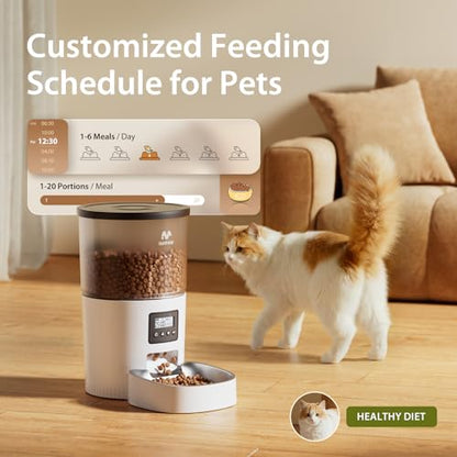 IMIPAW Automatic Cat Feeder, 3L Timed Pet Dry Food Dispenser with Clog-Free Design, Auto Feeder for Cats, 1-6 Meals Per Day, Desiccant Bags, with Stainless Steel - color: White Black, size: 3l