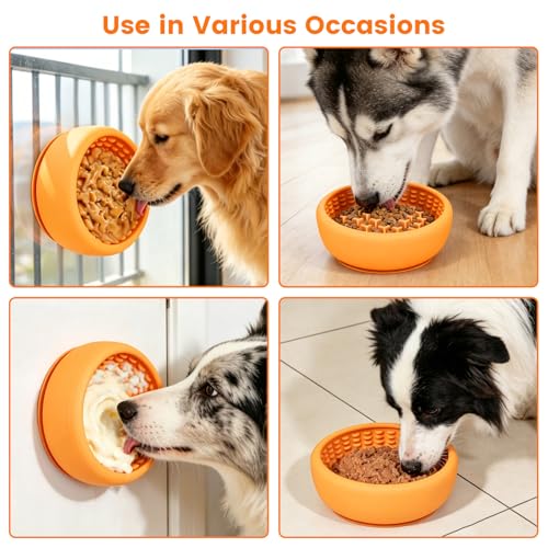 Dog Slow Feeder Licking Bowl,Freezeable Anxiety Relief Treat Dispenser, Non-Slip Anti-chocking Pet Dish,Entertainment Interactive Puzzle Toy for Mediuml Large Breed, BPA Free Silicone Dishwasher Safe - color: yellow, size: L