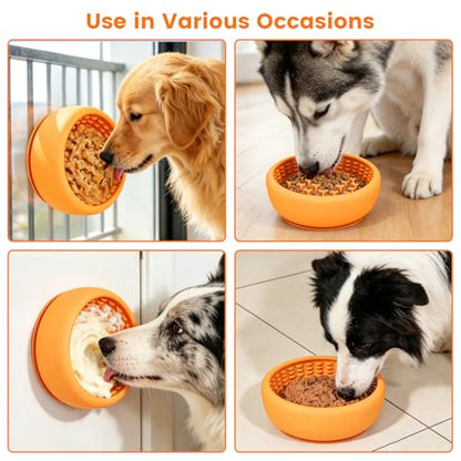 Dog Slow Feeder Licking Bowl,Freezeable Anxiety Relief Treat Dispenser, Non-Slip Anti-chocking Pet Dish,Entertainment Interactive Puzzle Toy for Mediuml Large Breed, BPA Free Silicone Dishwasher Safe - color: yellow, size: L