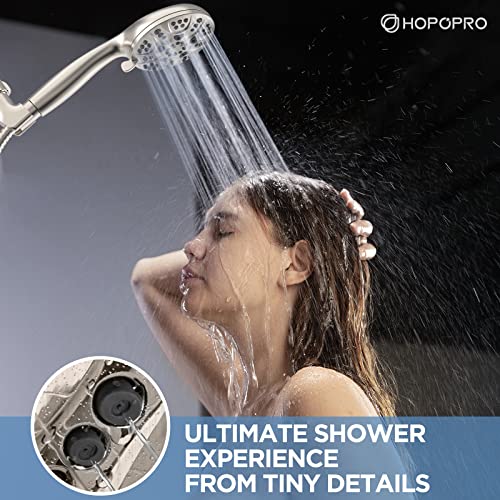 6-Mode High Pressure Handheld Shower Head Set, Consumer Reports Recommended HOPOPRO High Flow Hand Held Showerhead with 59 Inch Hose Bracket Teflon Tape Rubber Washers - color: Brushed Nickel, style: 6 Modes