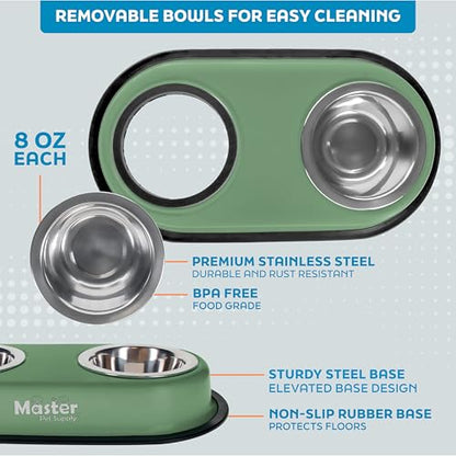 Master Pet Supply Double Dog Bowls Set with Elevated Base and 2 (8 oz) Stainless Steel Removable Dishes (Camo Patrol) – Double Cat Food Water Bowl, Dog Puppy Food Bowl Set, Rust Resistant - color: Camo Patrol