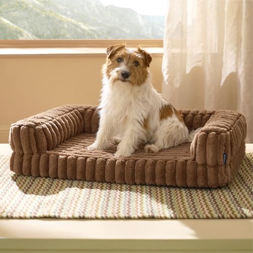 Bedsure ComfyFleece™ Orthopedic Dog Bed for Medium Dogs, Waterproof Memory Foam Medium Pet Beds with Sides, Non-Slip Bottom and Egg-Crate Foam Dog Couch Sofa with Washable Corduroy Cover, Brown - color: Camel Brown, size: 30.0"l X 20.0"w X 6.5"th