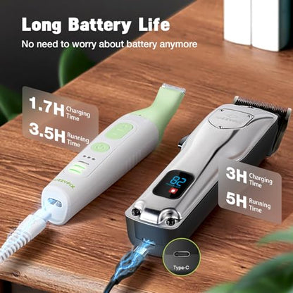 Dog Grooming Kit, Dog Clippers for Grooming for Thick Heavy Curly Coats, Low Noise Pet Paw Trimmer with Qiuet Nail Grinder Rechargeable Stainless Steel Hair Trimmer for Dogs Cats