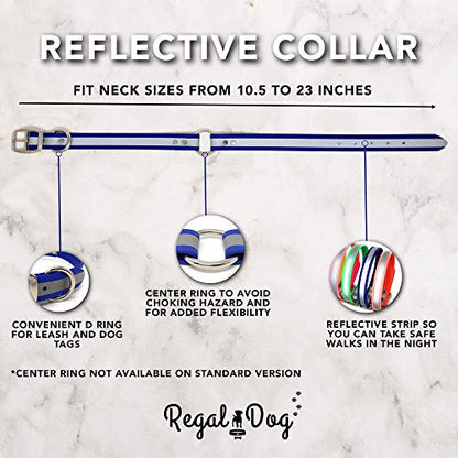 Regal Dog Products Large Red Reflective Dog Collar with Custom Engraved Name Plate and Heavy Duty Center Ring | Waterproof Biothane Personalized Dog Collars - Other Sizes for Small & Medium Dogs - color: Red, size: Large