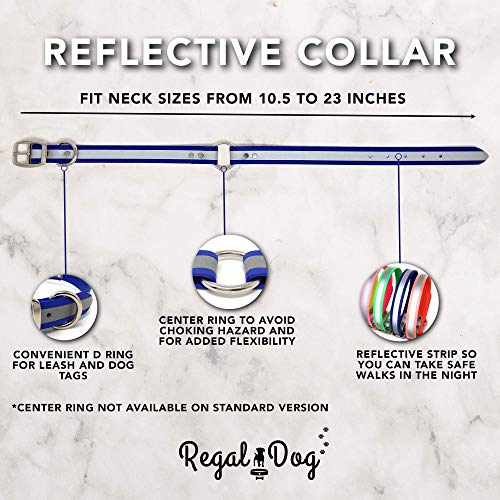Regal Dog Products Medium Pink Reflective Dog Collar with Custom Engraved Name Plate and Heavy Duty Center Ring | Waterproof Biothane Personalized Dog Collars - Other Sizes for Small & Large Dogs - color: Pink, size: Medium