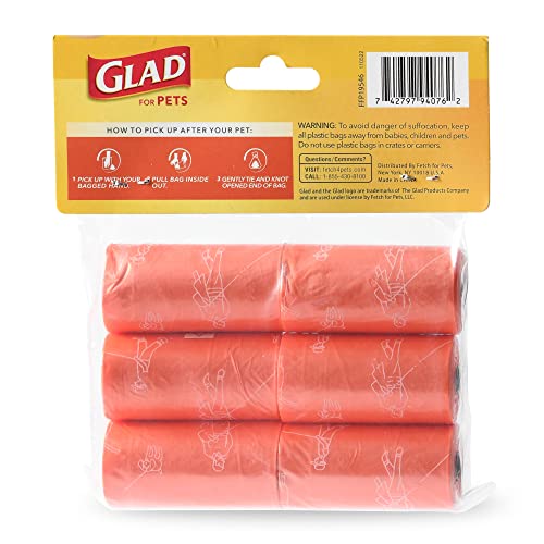 Glad for Pets Heavy Duty Dog Poop Bags, Scented Leak-Resistant Waste Bags with Fun Print Design, Tear-Resistant for Confident Pickup, Fits Standard Dispensers, 6 Rolls, 90 Count - size: 90 Count (Pack of 1), style: 90 Count (Pack of 1)