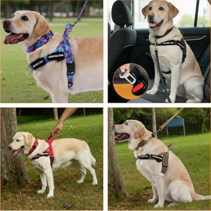 Annchwool No Pull Dog Harness,Heavy Duty Reflective Collar & Leash Set-Leash with Double Handle & Car Seatbelt Clip-Easy Control for Walking Training Medium Large Size Dogs(Black,L) - color: Black, size: L