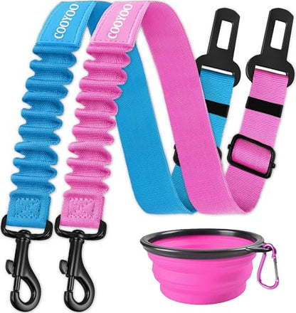 COOYOO Dog Seat Belt,3 Piece Set Retractable Dog Car Harness Adjustable Seat Belt for Vehicle Nylon Pet Safety Seat Belts Heavy Duty & Elastic - color: Set 06-Pink+Blue