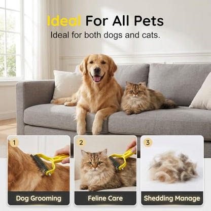 Double Sided Dematting Comb for Cats & Dogs, Undercoat Rake, Safe Deshedding Grooming Tool, Gentle Matt Remover Detangler for Long Thick Haired Pets, Ergonomic Pet Grooming Brush (Lemon) - color: Lemon